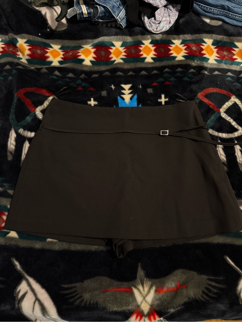 Zara Black Skort with Slim Waist Belt Detail